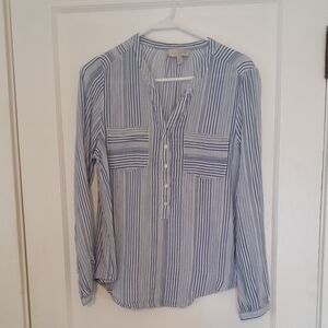Lucky Brand Blue and White Mandarin Collar Blouse